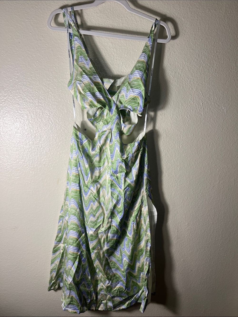 For Love And Lemons Green and White Wave-Print Mini Dress size L - Picture 3 of 14